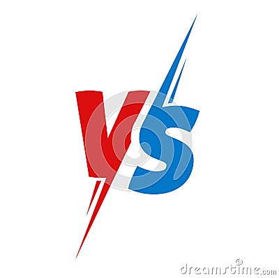 Vs or versus text logo for battle or fight game vector flat cartoon red blue color symbol design emblem logotype Vector Illustration