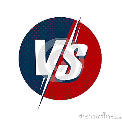 Vs or versus text logo for battle or fight game vector flat cartoon symbol design with red and dark blue halftone Vector Illustration