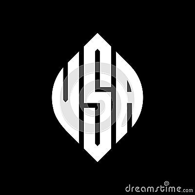 VSA circle letter logo design with circle and ellipse shape. VSA ellipse letters with typographic style. The three initials form a Vector Illustration