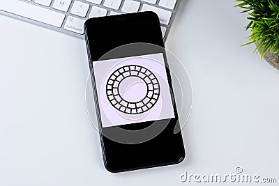 VSCO app logo on a smartphone screen. Editorial Stock Photo