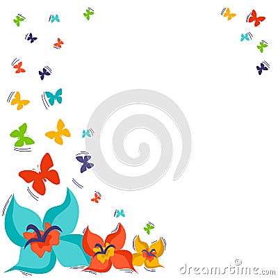 vSet of spring vector drawings of butterflies, flowers Vector Illustration