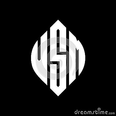 VSM circle letter logo design with circle and ellipse shape. VSM ellipse letters with typographic style. The three initials form a Vector Illustration