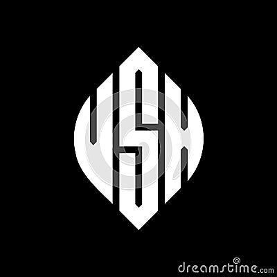 VSX circle letter logo design with circle and ellipse shape. VSX ellipse letters with typographic style. The three initials form a Vector Illustration
