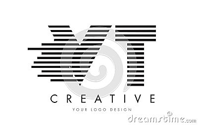 VT V T Zebra Letter Logo Design with Black and White Stripes Vector Illustration