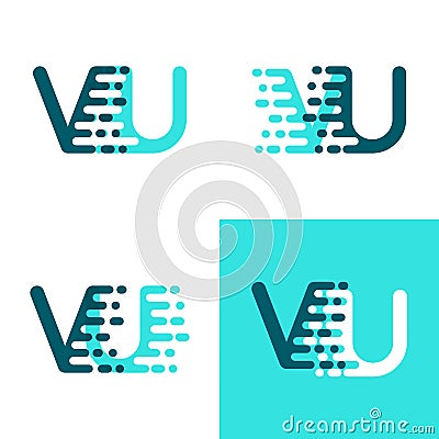 VU letters logo with accent speed green and blue Vector Illustration