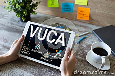 VUCA world concept on screen. Volatility, uncertainty, complexity, ambiguity. Stock Photo