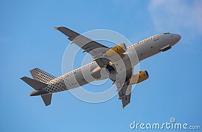 Vueling airliner EC-MVM taking off from El Prat Airport Editorial Stock Photo