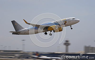 Vueling airliner taking off from mallorca airport Editorial Stock Photo