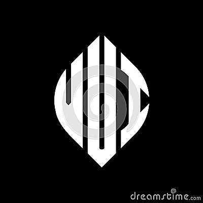 VUI circle letter logo design with circle and ellipse shape. VUI ellipse letters with typographic style. The three initials form a Vector Illustration