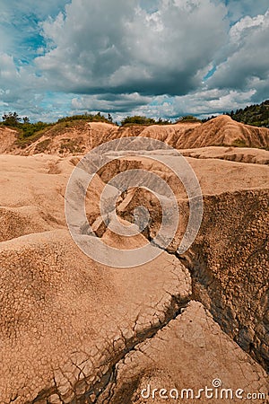 Dried cracked ground. Vulcanii Noroiosi in Buzau, Romania Stock Photo