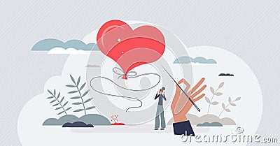 Vulnerability as risk to be hurt from broken relationship tiny person concept Vector Illustration