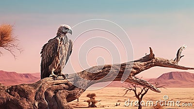 Vulture on branch desert landscape. Generative AI Stock Photo