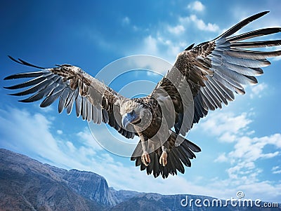 Vulture in flight in blue sky Cartoon Illustration