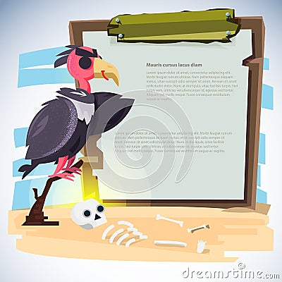 Vulture standing on branch with wood sign to presentation.character design - vector Vector Illustration