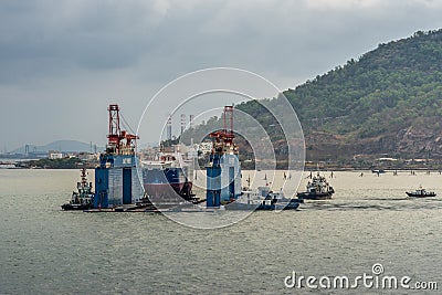 Floating dry dock at entrance of Tau River, Vung Tau city, Vietnam Editorial Stock Photo