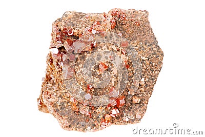 VVanadinite red crystals, mineral on white background Stock Photo