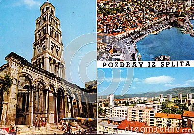 Vintage post card from split, croatia Editorial Stock Photo