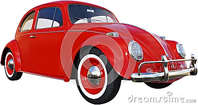 VW Bug, Red Volkswagen, Isolated, Retro Stock Photo