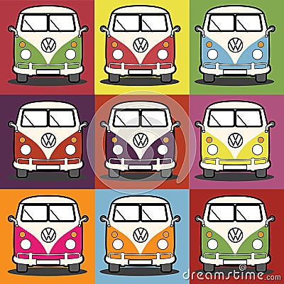 VW Camper Van Pop Art Andy Warhol Style Glossy vector illustration Poster template Editorial Stock Photo