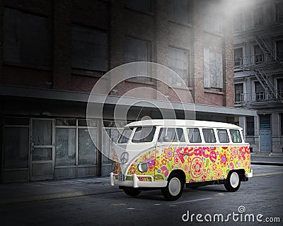 VW Hippie Peace Bus, Van, City Editorial Stock Photo