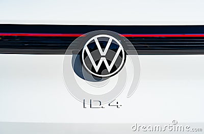VW ID4 electric car, back view. Exterior design: POLTAVA, UKRAINE - 6 October, 2022 Editorial Stock Photo
