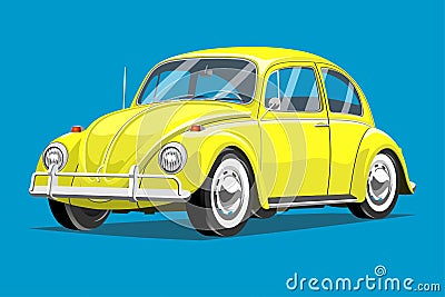 VW yellow Beetle classic car Vector Illustration