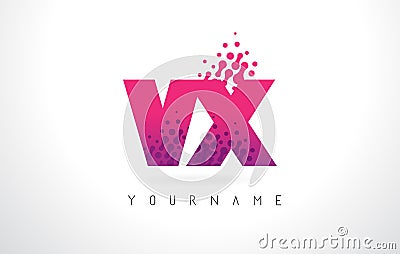 VX V X Letter Logo with Pink Purple Color and Particles Dots Design. Vector Illustration