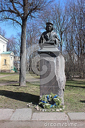 Vyborg, monument Mikael Olavinpoika Agricola Stock Photo