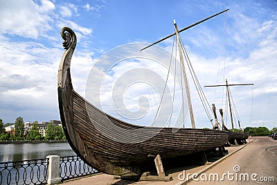 Copies of the Vikings Drakkar, built for the filming of the film Stock Photo