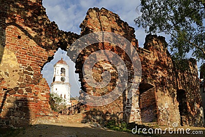 view of the Clock Tower from the ruins of the Cathedral Stock Photo