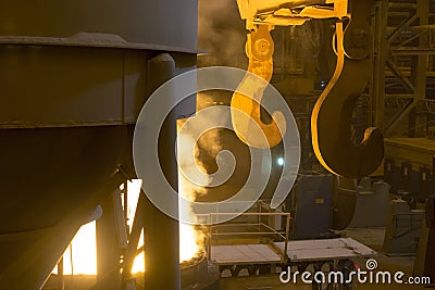 Vyksa, Russia: 12.23.2018. Equipment in the steel smelting plant with the martin furnace. Industrial details of metallurgic Editorial Stock Photo