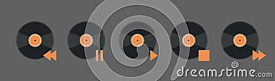 Vynil Disk Music Player Volume Icon Set Audio Listening App Interface Button Vector Illustration