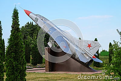 Soviet fighter aircraft MIG - 23 on the pedestal Editorial Stock Photo