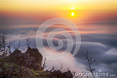 Little Carpathians,Slovakia, sunrise on the hill peak Stock Photo