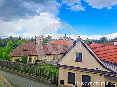 Vysoke Myto- Czech- 25 April 2024: The center of old town with beautiful houses Stock Photo