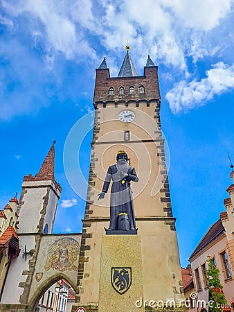 Vysoke Myto- Czech- 25 April 2024: Prague Gate,an old sprinkled entrance to city Stock Photo