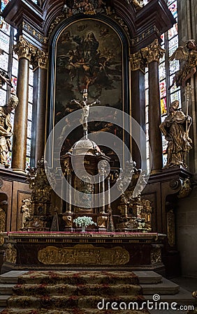 VYSOKE MYTO, CZECH REPUBLIC - Sept. 09. 2018. Church of St. Lawrence, Koatel svateho Vavrince, Vysoke Myto. Interior Gothic church Editorial Stock Photo