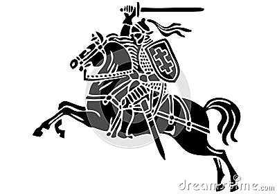 Vytis Lithuania symbol an armored rider on a horse, holding sword raised above his head in his right hand. Stock Photo