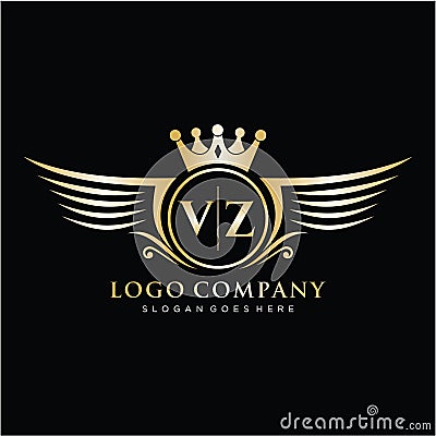 VZ Letter Initial with Royal Wing Logo Template Vector Illustration