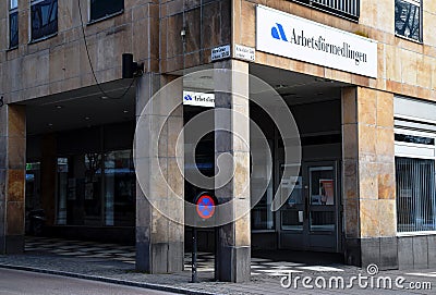 Outside the Swedish public employment service`s local office Editorial Stock Photo