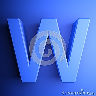 W alphabetic letter blue, isolated on blue background - 3D rendering illustration Cartoon Illustration