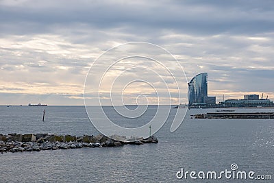 View of the W Hotel, Barcelona, Spain. Editorial Stock Photo