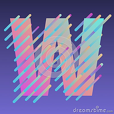 W, 3d alphabet, multicolored letters and Lines on violet background, 3d rendering, uppercase font Stock Photo
