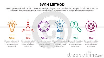 5W1H problem solving method infographic 6 point stage template with horizontal icon on top of line direction for slide Stock Photo