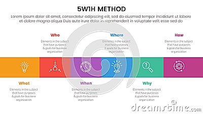 5W1H problem solving method infographic 6 point stage template with square box horizontal direction for slide presentation Stock Photo