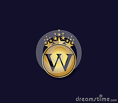 W Letter Crown Golden Colors Logo Design Concept Vector Illustration