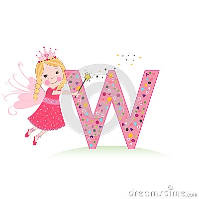 W letter with a cute fairy tale Vector Illustration