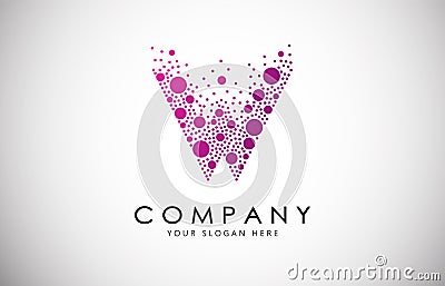 W Letter Logo with Dispersion Effect and Dots, Bubbles, Circles. Vector Illustration