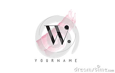 W Letter Logo with Pastel Watercolor Aquarella Brush. Vector Illustration