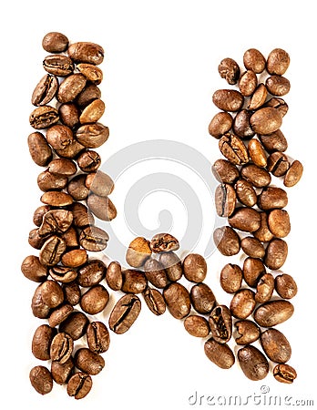 W letter made from coffee beans isolated on white background Stock Photo